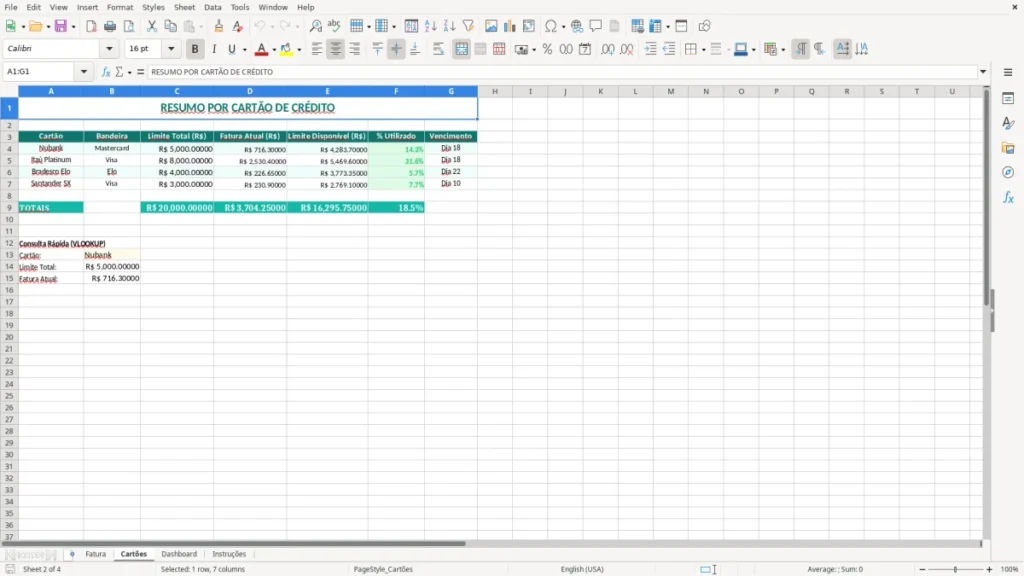 Cartões – Cartão de Crédito Excel – Planilha Grátis (2026)