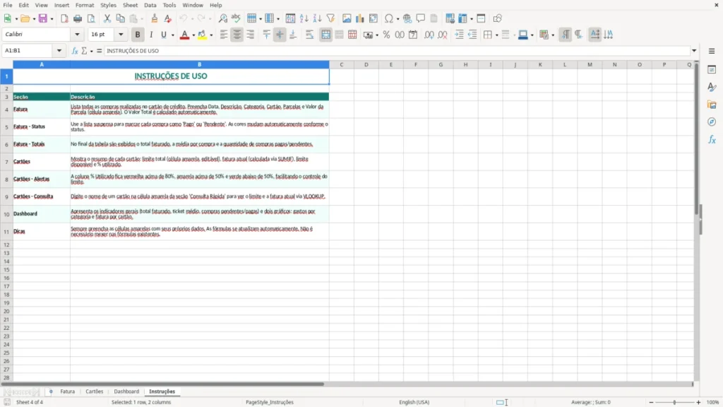 Instruções – Cartão de Crédito Excel – Planilha Grátis (2026)
