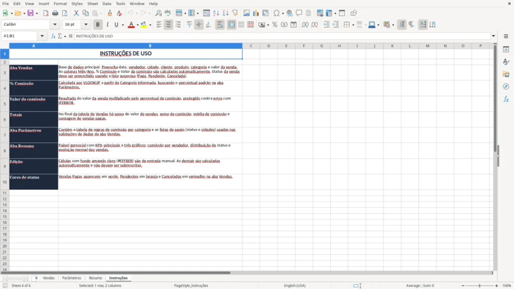 Instruções – Comissão de Vendas Excel – Planilha Grátis (2026)