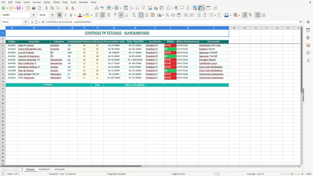 Estoque – Controle almoxarifado Excel – Planilha grátis (2026)