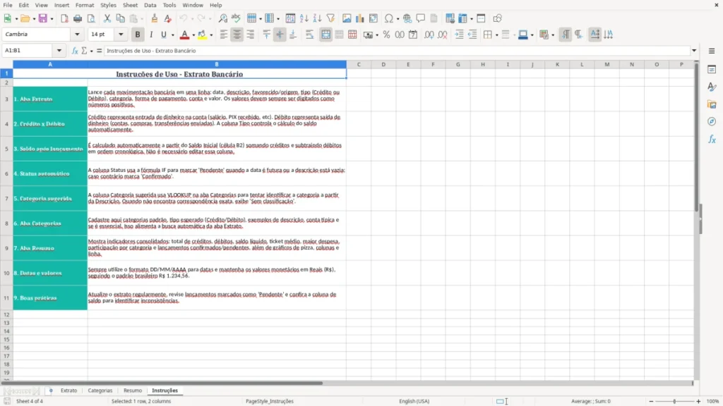 Instruções – Extrato Bancario Excel – Planilha Grátis (2026)