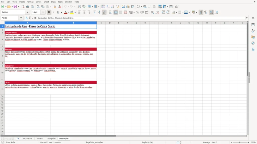 Instruções – Fluxo de Caixa Diário Excel – Planilha Grátis (2026)