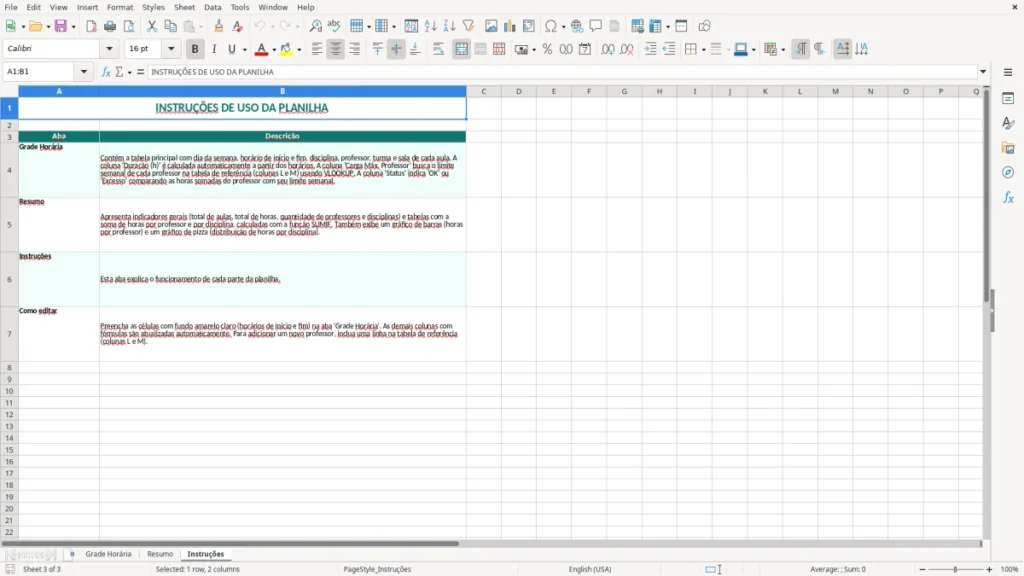 Instruções – Horário de Aulas Excel – Planilha Grátis (2026)