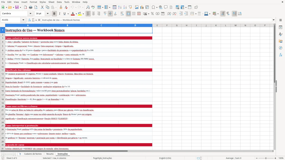 Captura 3: aba Instruções - Planilha Excel nomes