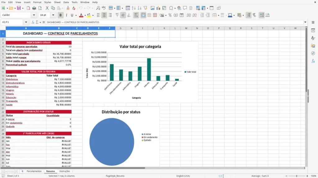 Resumo – Parcelamento Excel – Planilha Grátis (2026)