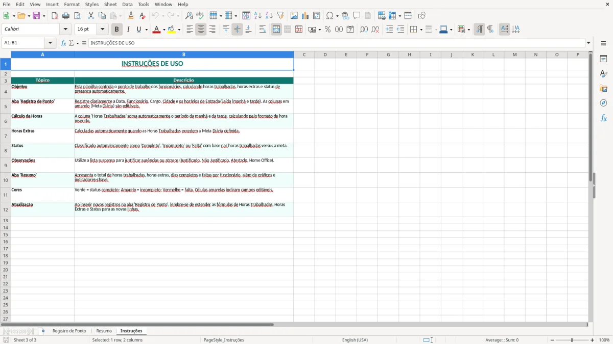 Captura 3: aba Instruções - Planilha Excel ponto de trabalho