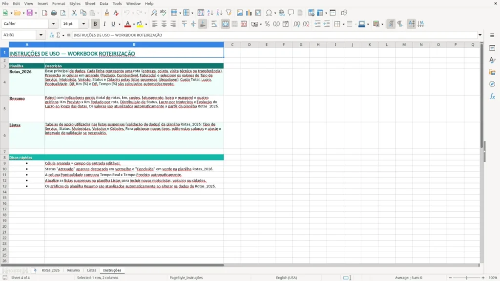 Instruções – Roteirização Excel – Planilha Grátis (2026)
