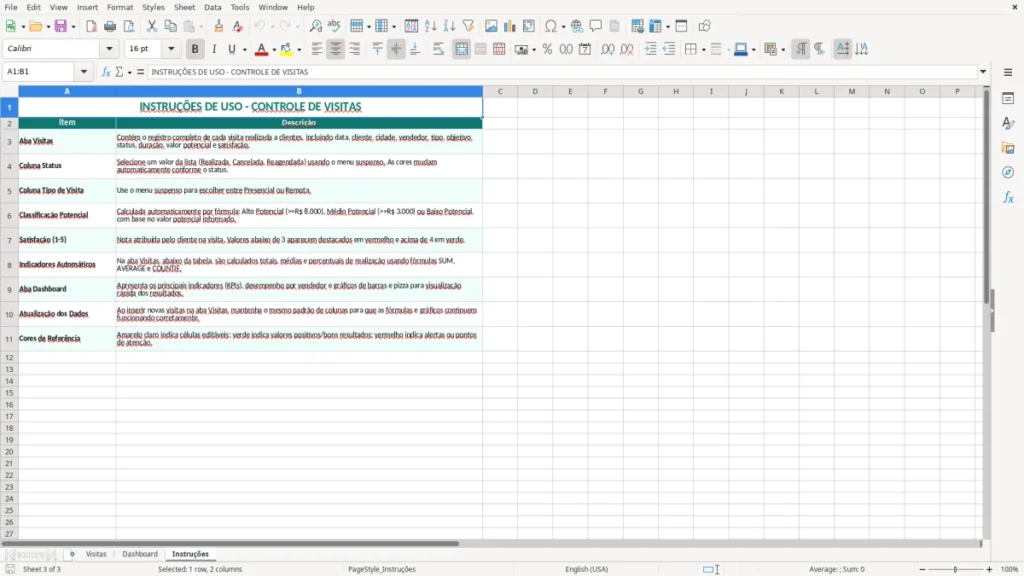 Instruções – Visitas a Clientes Excel – Planilha Grátis (2026)