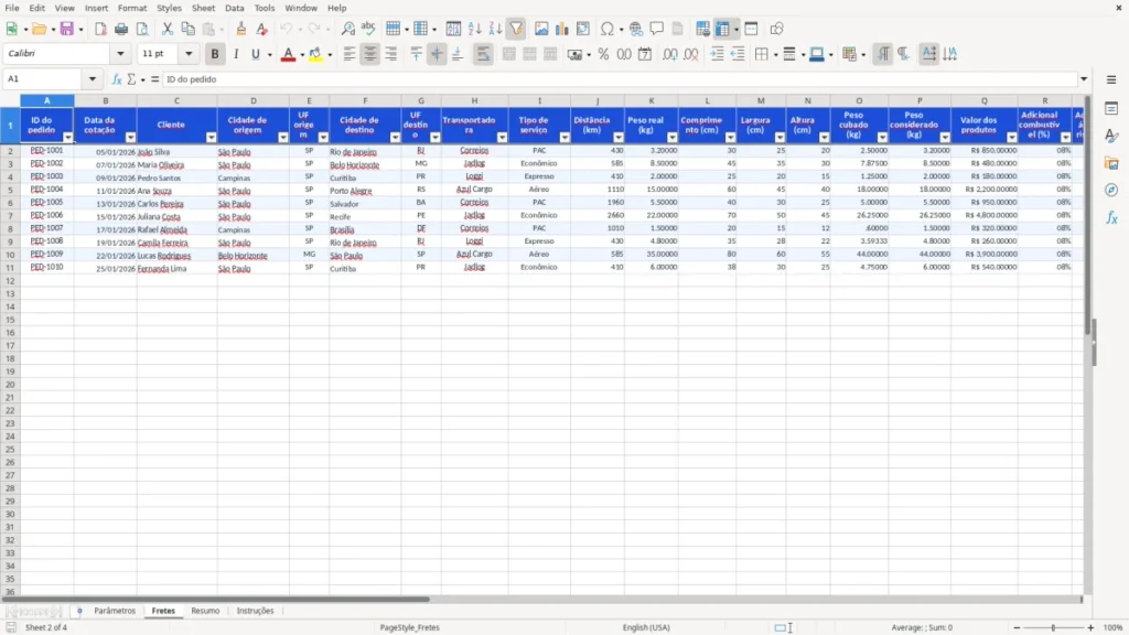 Fretes – Cálculo de Frete no Excel