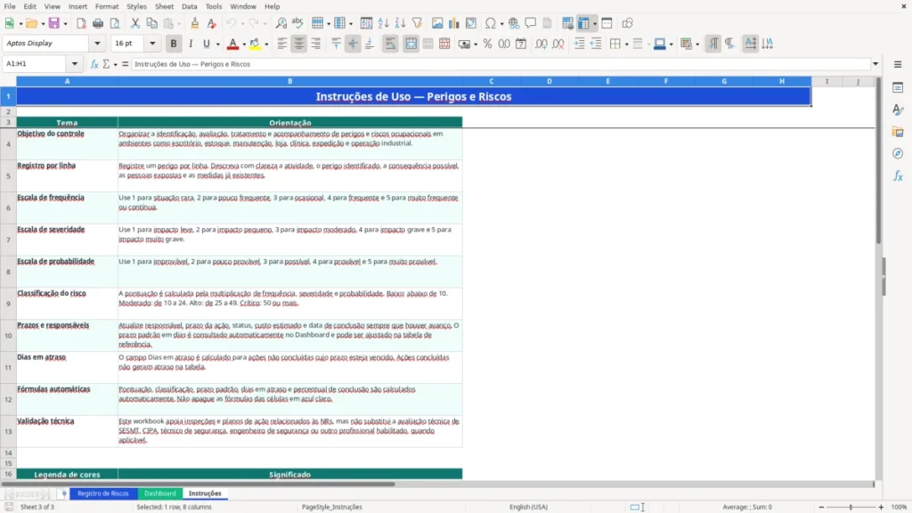 Instruções – Perigos e riscos Excel – Planilha grátis (2026)