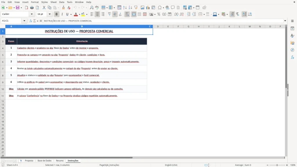 Instruções – Planilha de Proposta Comercial em Excel