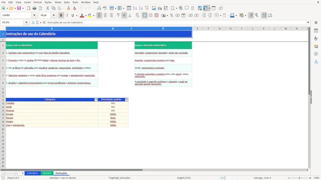 Instruções – Calendário Excel – Planilha Grátis (2026)
