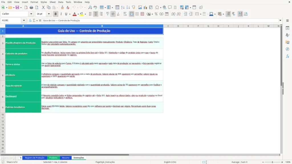 Instruções – Controle de Produção Excel – Planilha Grátis (2026)