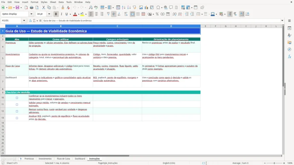Instruções – Viabilidade Econômica Excel – Planilha Grátis (2026)