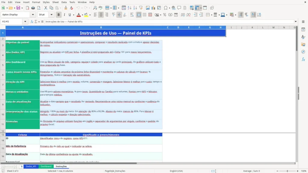 Instruções – KPI Excel – Planilha Grátis (2026)