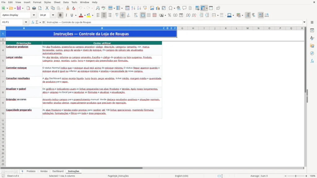 Instruções – Loja de Roupas Excel – Planilha Grátis (2026)